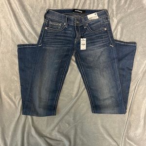 Express low rise barely boot cut thick stitch jeans